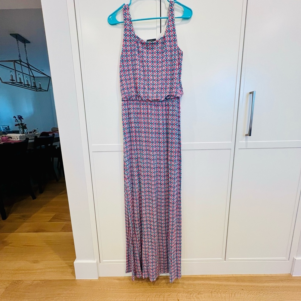 Market & Spruce Pink and Navy Geometric Tank Maxi Dress